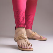 Women's Kolhapuri Style Toe Ring Flats with Metal Details Slippers